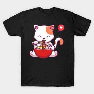 Cat Kawaii Anime Japanese Ramen Food Girls Official Teenager T-Shirt